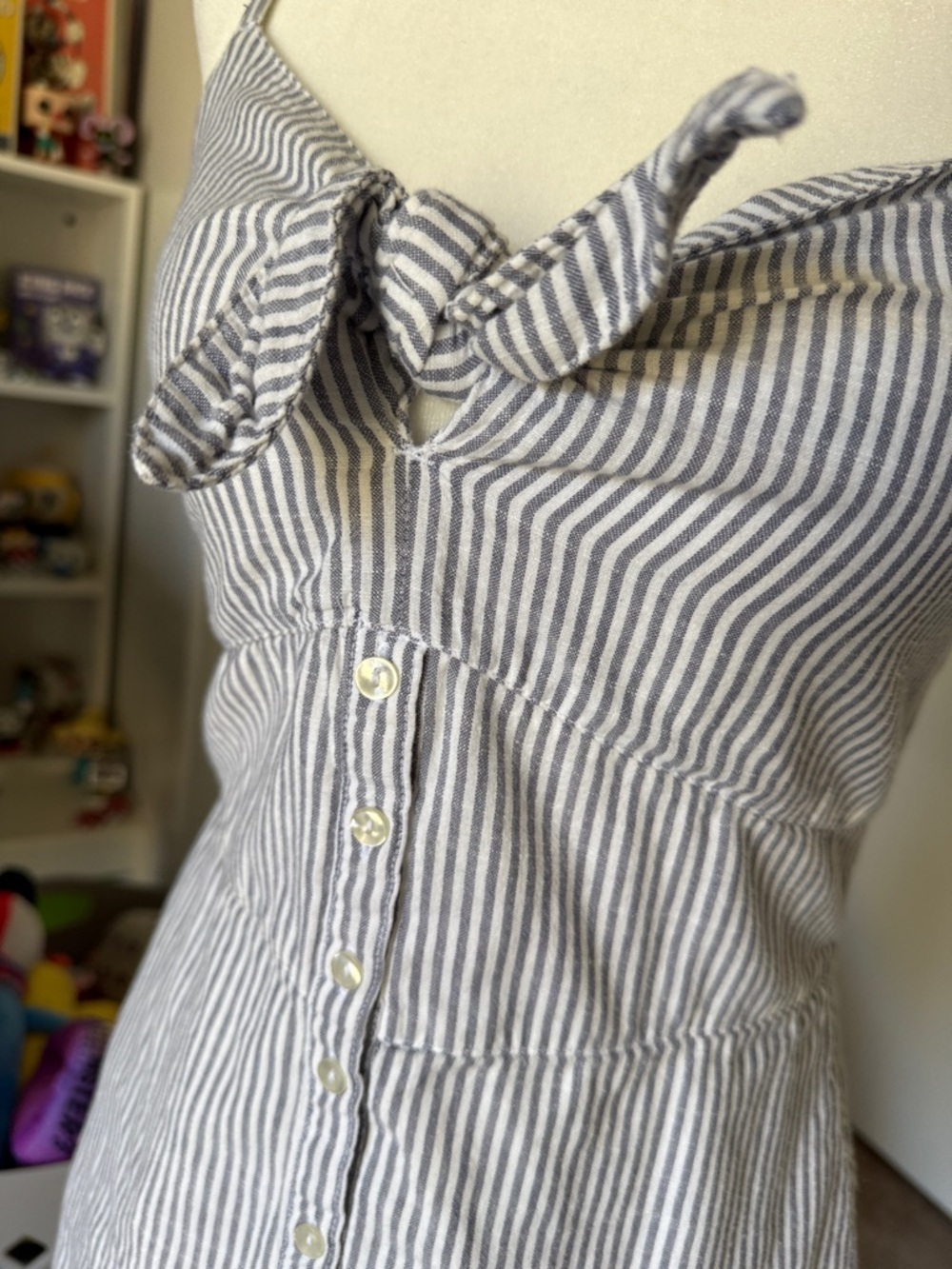 Abercrombie Striped Button-Front Tie-Top Sundress - Gray & White - Picture 7 of 7